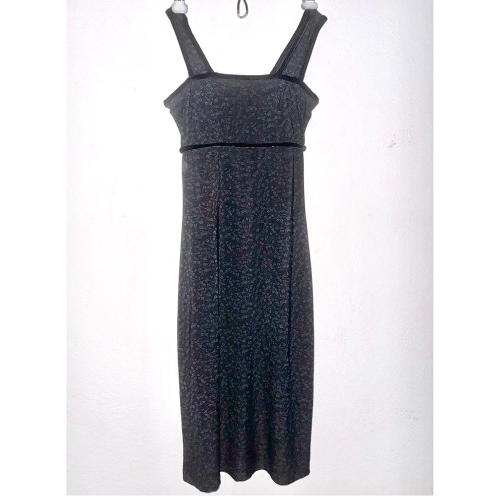 Vintage Gothic Black Floral Patterned Dress Size Small Velvet Lining Material